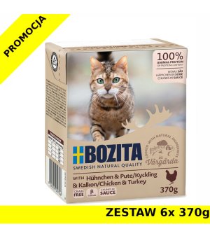 Karma mokra dla kota Bozita tetra recart w sosie kurczak z indykiem ZESTAW 6x 370g