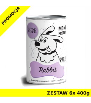 Karma mokra dla psa Paka Zwierzaka - PEPE MONO PROTEIN Rabbit - królik PUSZKA ZESTAW 6x 400g