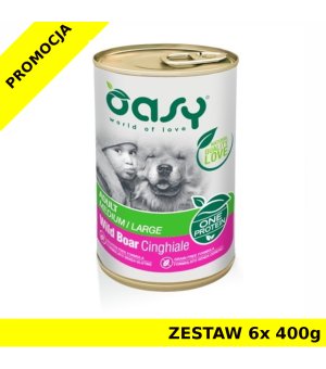 Oasy One Protein Adult mokra karma dla dorosłego psa - Dzik ZESTAW 6x 400g