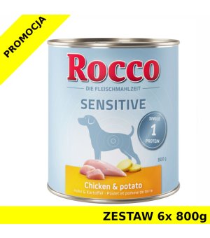 Karma mokra dla psa Rocco Diet Care Sensitive Kurczak z ziemniakami puszka ZESTAW 6x 800g