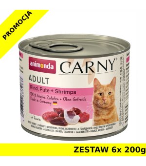 Karma mokra dla kota Animonda Cat Carny WOŁOWINA, INDYK, KREWETKI ZESTAW 6x 200g