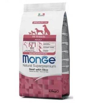 Karma Sucha dla Psa Monge Dry Dog Spec. Line All Breeds Adult Beef & Rice 2.5kg (uszkodzone opakowanie)