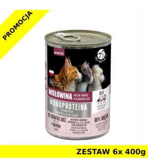 Pet Republic karma mokra dla kota MONO kawałki Wołowiny w sosie ZESTAW 6x 400g