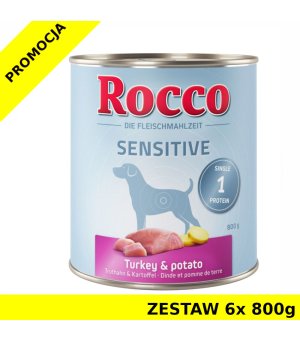 Karma mokra dla psa Rocco Diet Care Sensitive Indyk z ziemniakami puszka ZESTAW 6x 800g