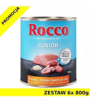 Karma mokra dla psa Rocco Diet Junior Serca Kurze z Ryżem i Wapniem puszka ZESTAW 6x 800g